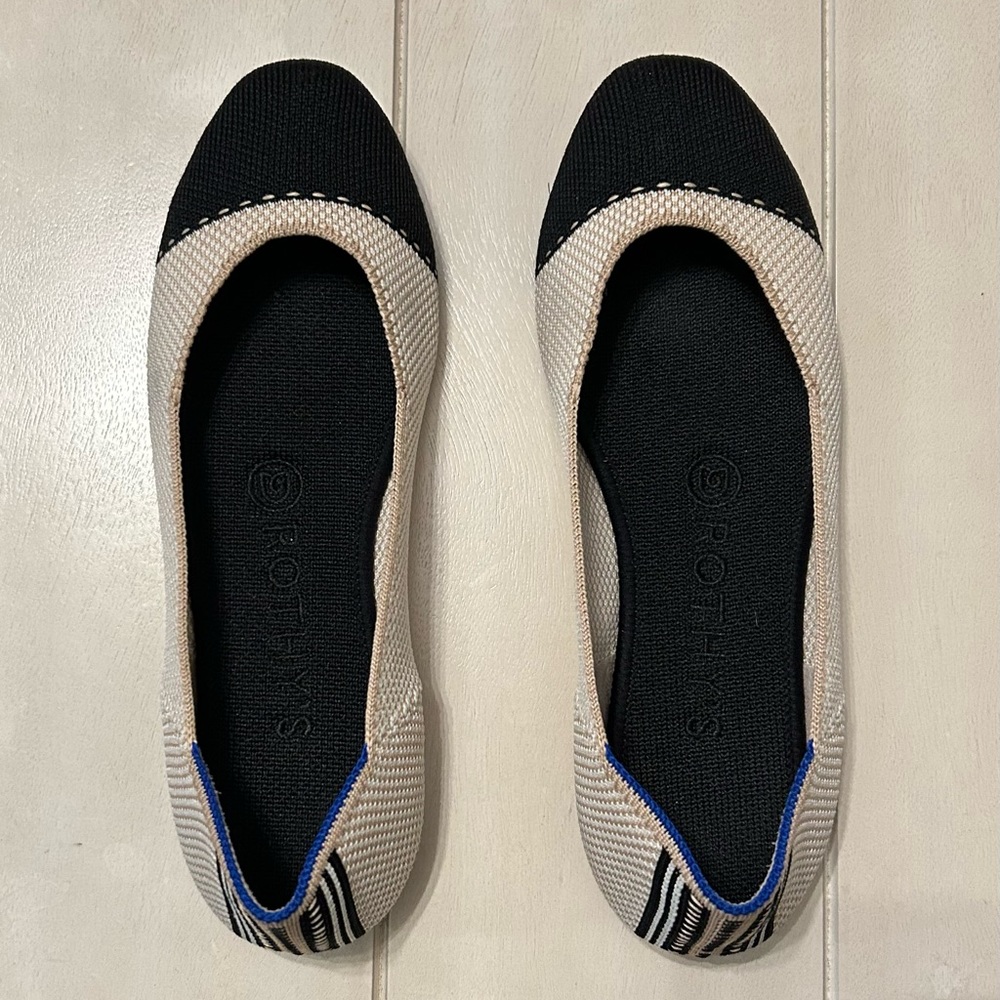 Rothy’s Square Flat in Tuxedo, size 6.5